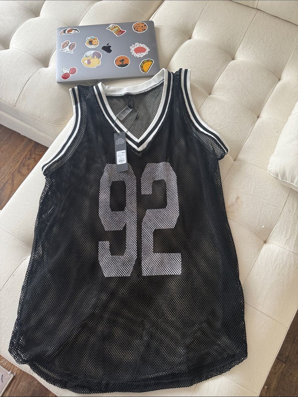 Fashion Nova Black Mesh Jersey Tank with White '92'🔥🔥🔥🔥